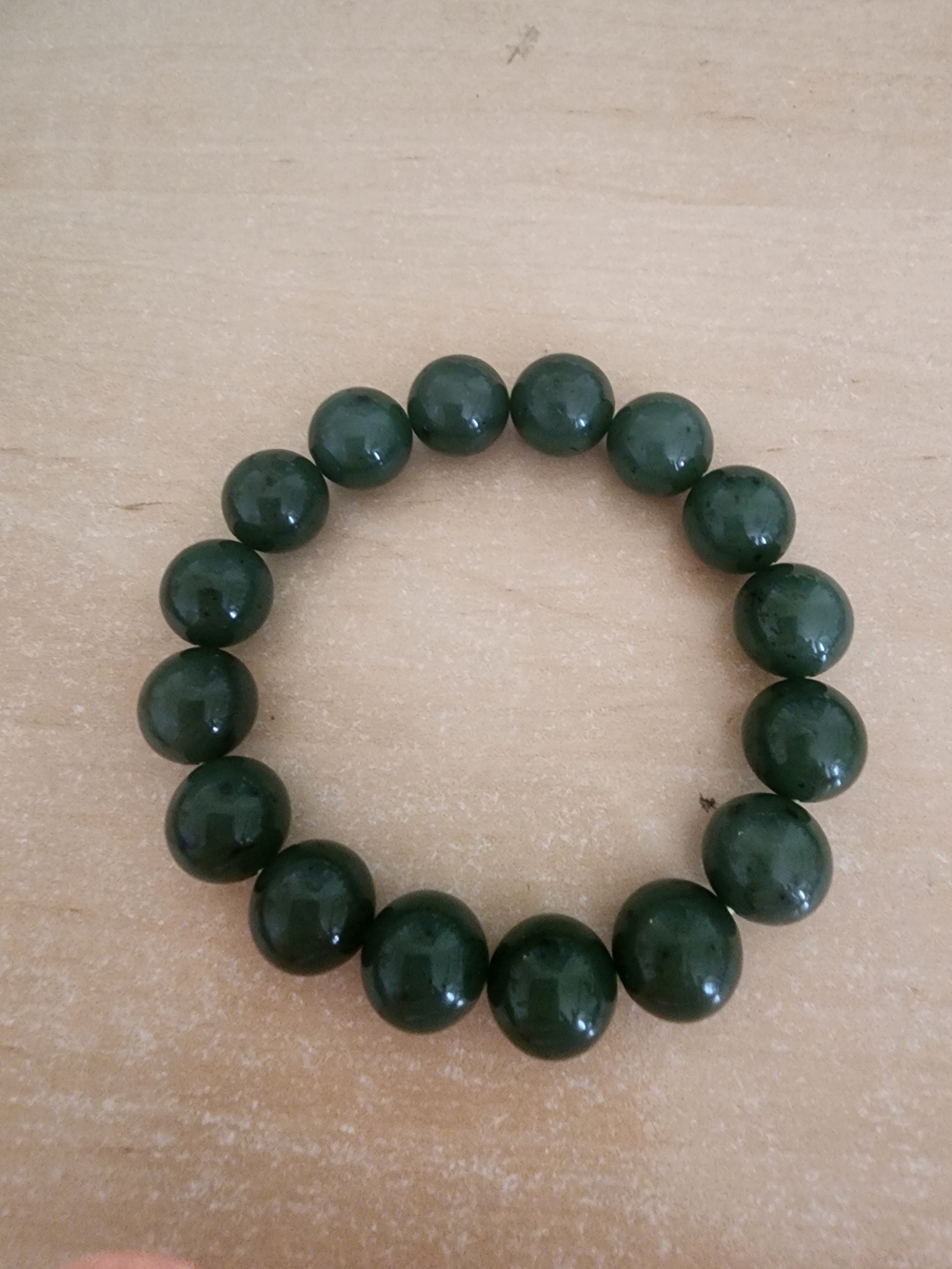 Dark Green Beaded Jade Stretch Bracelet
